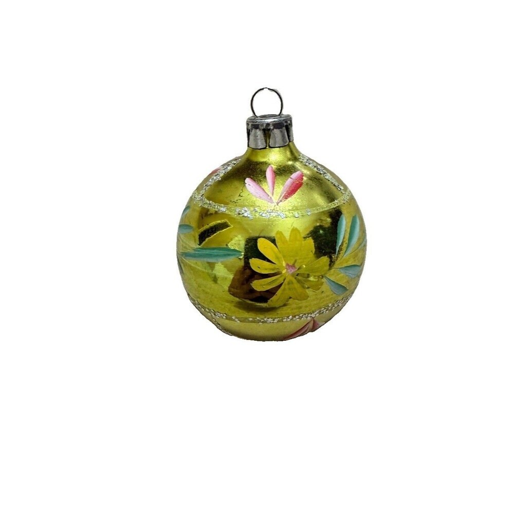 Vintage Ukrainian USSR Glass Christmas Ornament Fir Tree Hand Painted 2”